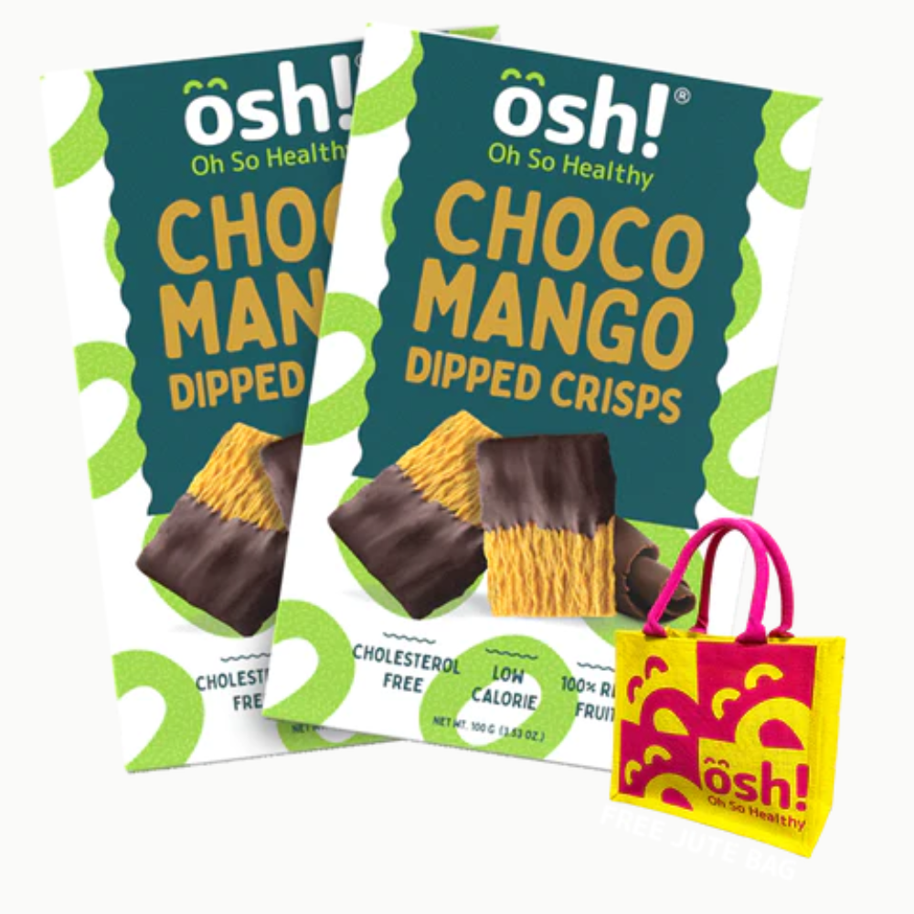 OSH! Dipped Crisps Choco Mango 100g Pack of 2 with Jute Bag